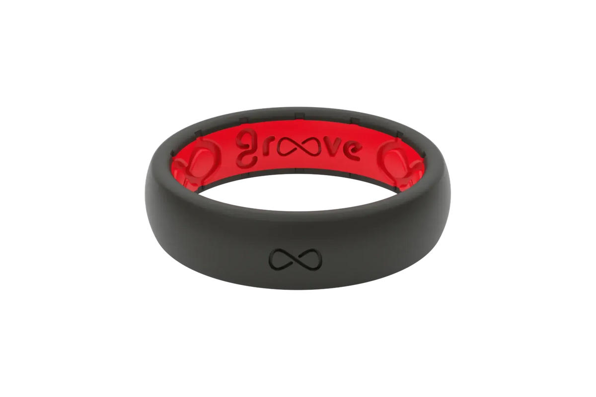 Solid Midnight Black &amp; Raspberry Red Thin Ring